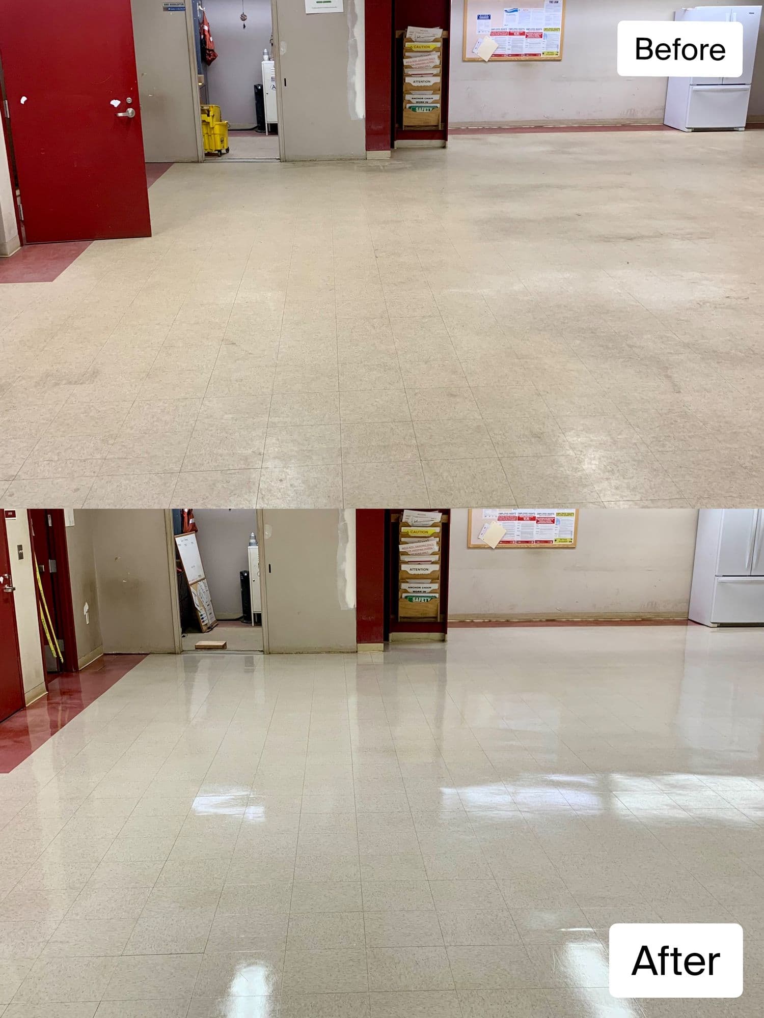 Lobby floor before and after restoration by Peak Services