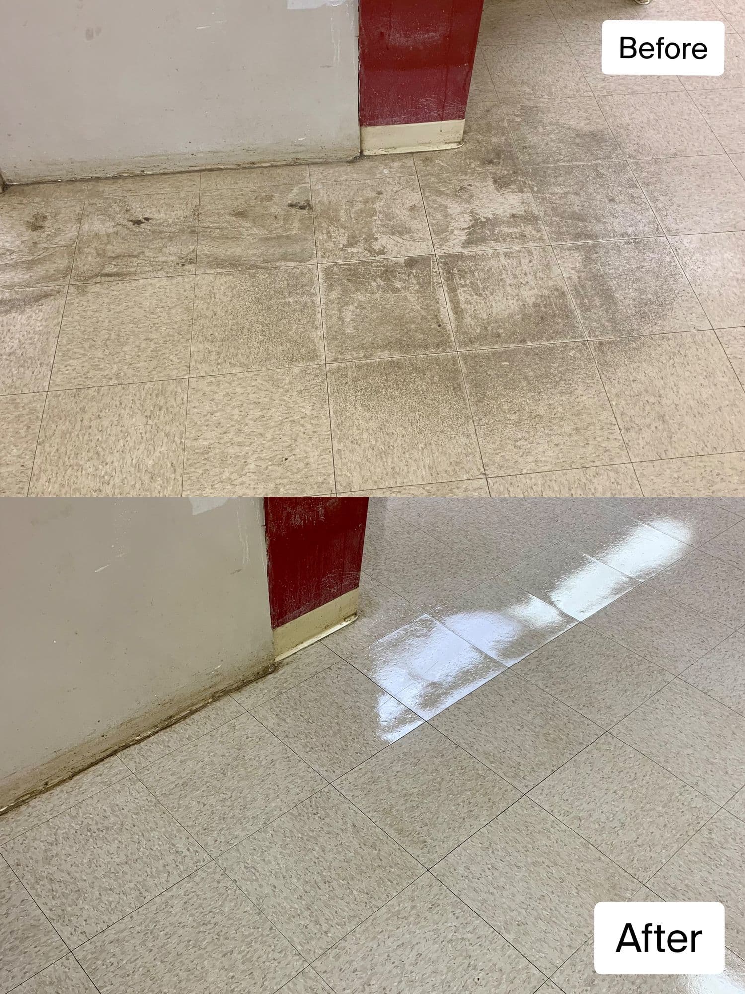 Tile floor before and after restoration by Peak Services